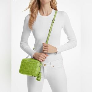 Michael Kors NWT MK Jet Set Medium Quilted Leather Camera Crossbody Bag Pear